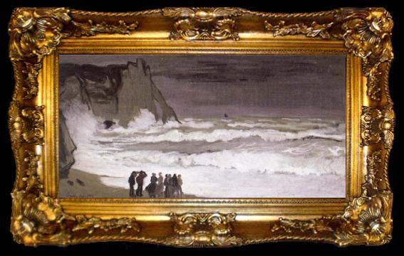 framed  Claude Monet Rough Sea at Etretat, ta009-2